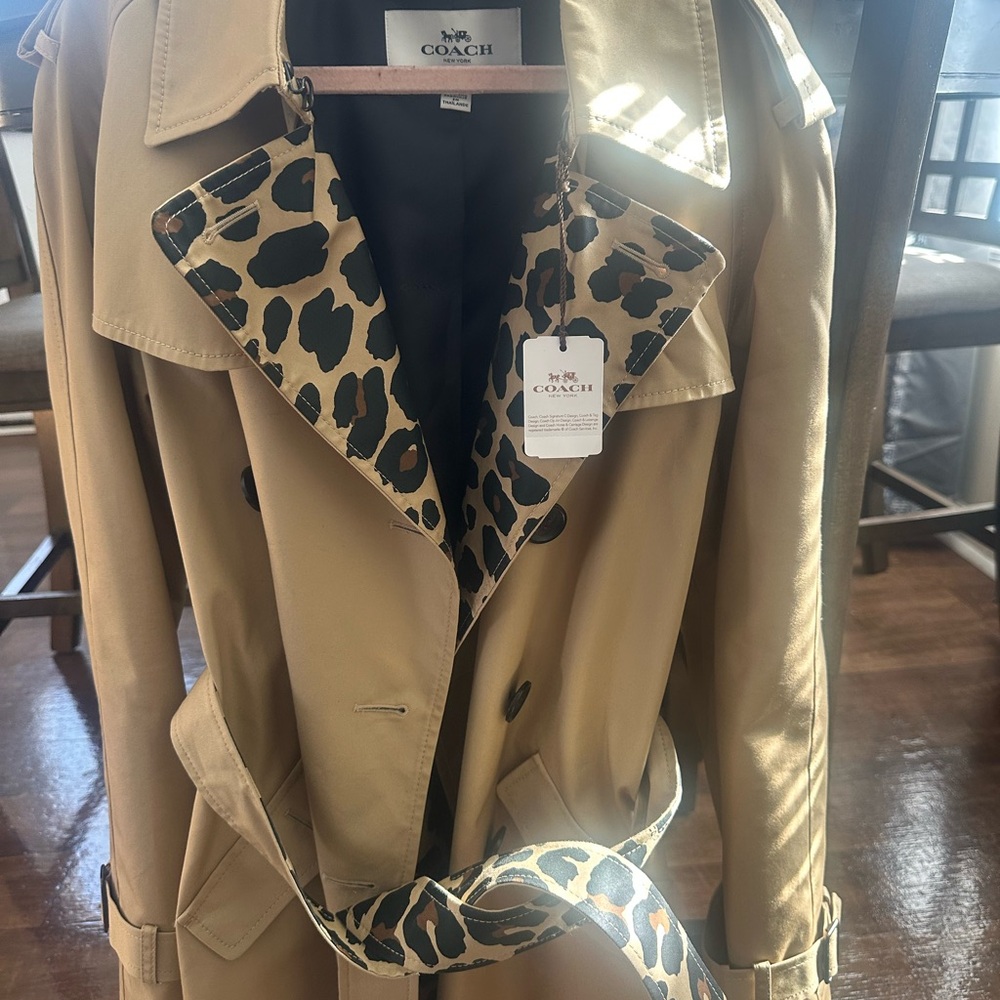 Coach Tan Trench Coat with Leopard Print